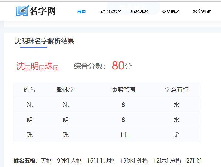 電視劇《四喜》女主沈明珠名字測試打分，解析~